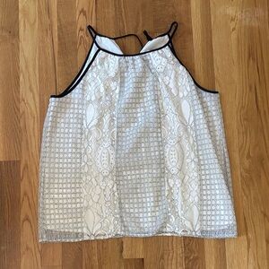 LOFT White Lace Camisole with Black Trim